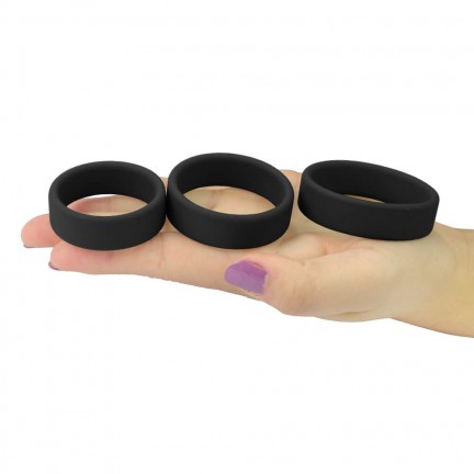 Набор из 3 плоских эрекционных колец Power Plus Soft Silicone Pro Ring черного цвета
